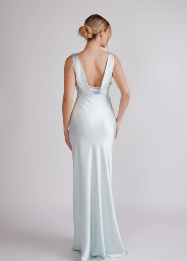 JANE Cowl Back Satin Bridesmaid Dress - Ice Blue