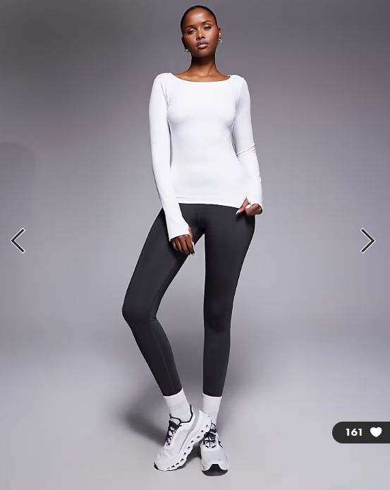 4505 active boat neck long sleeve top with thumbhole in white