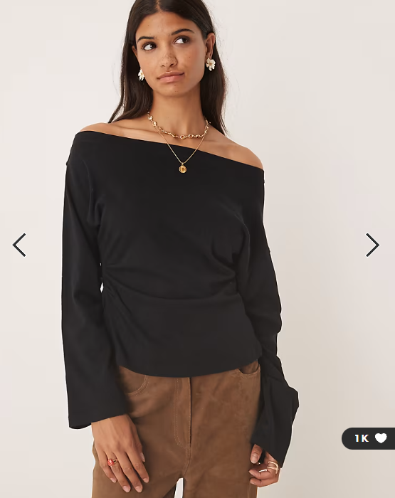 ASOS DESIGN long sleeve off shoulder corset waist tee in black