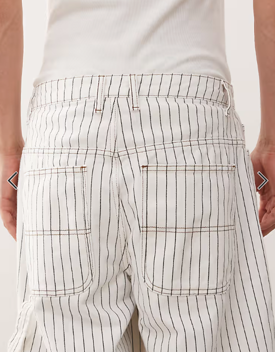 Reclaimed Vintage denim pinstripe carpenter shorts in white and brown