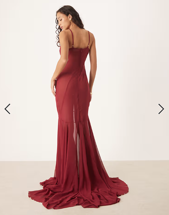 ASOS DESIGN chiffon cut about seam detail maxi slip dress in burgundy