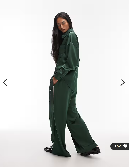 Nike satin wide leg trousers with waistband detail in dark green