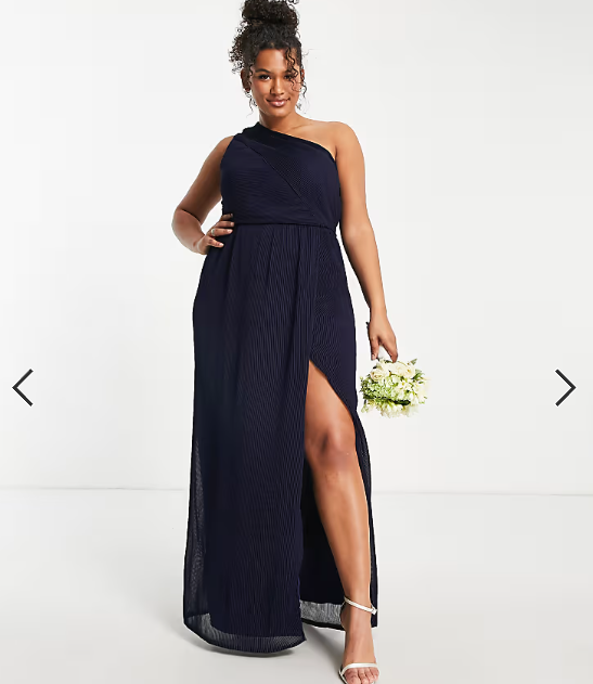 Yaura Plus Bridesmaid drape one shoulder maxi dress in navy