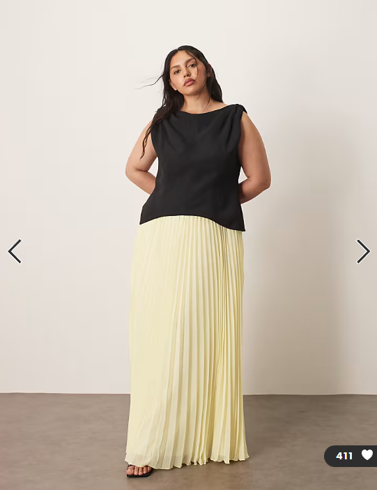 Asos - ARRANGE Curve twist shoulder pleat skirt hybrid maxi dress in contrast black and buttermilk