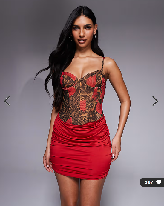 Oh Polly mesh corset draped mini dress in red leopard floral