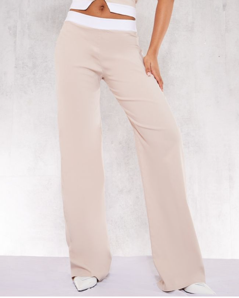 Plt - Stone Stretch Woven Contrast Wide Leg Trousers