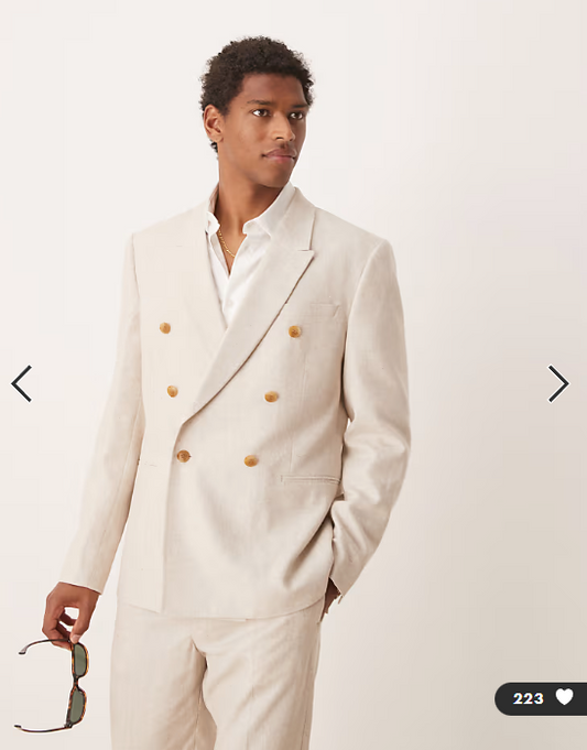 ASOS DESIGN double breasted regular linen blend suit jacket in natural beige