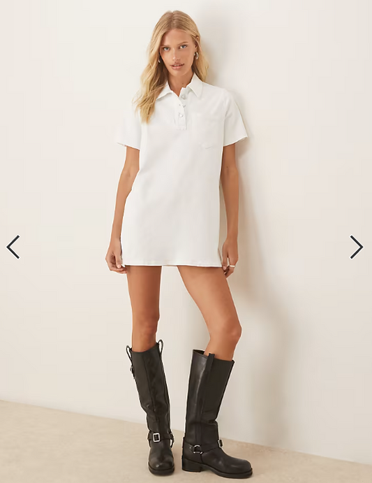 ASOS DESIGN denim polo dress in ecru