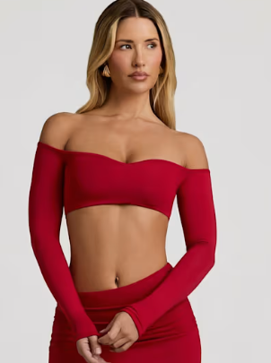 OhPolly - Modal Contrast-Trim Crop Top in Red