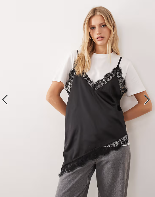 ASOS DESIGN oversized t-shirt with satin lace cami overlay in white