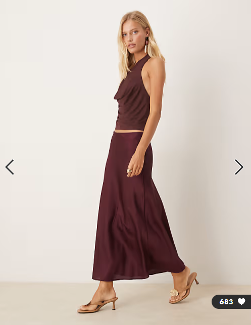 VILA satin maxi skirt in burgundy