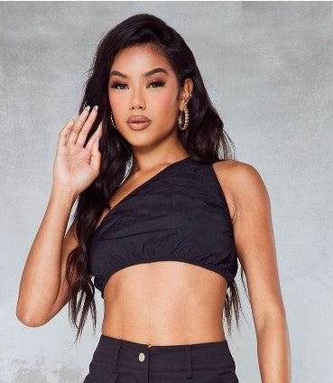 BLACK PARACHUTE ONE SHOULDER CROP TOP