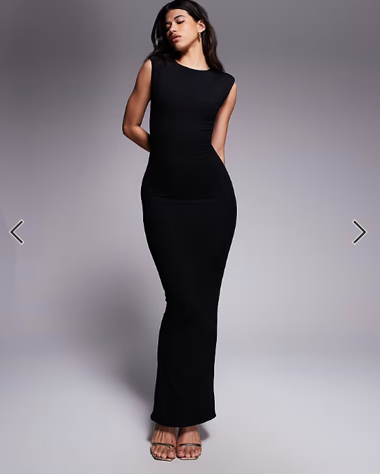 Wanderdoll Naomi sculpting sleeveless shoulder pad detail bodycon maxi dress in black
