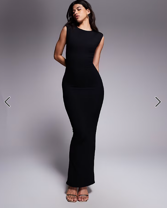 Wanderdoll Naomi sculpting sleeveless shoulder pad detail bodycon maxi dress in black