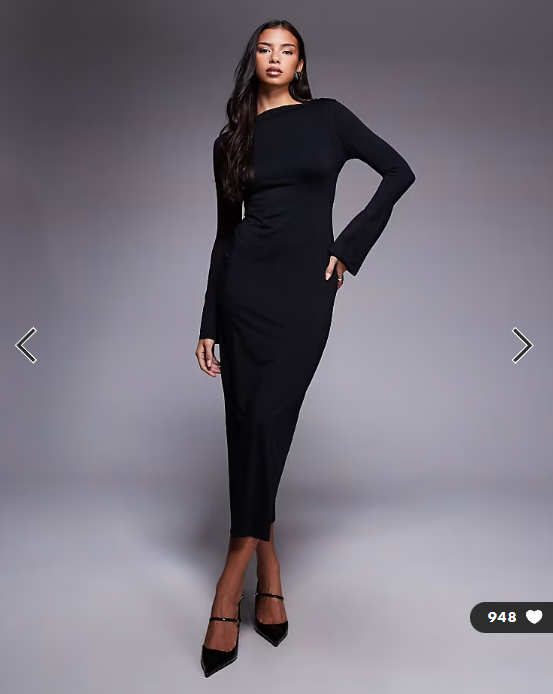 ASOS DESIGN slash neck fluted sleeve maxi dress in black