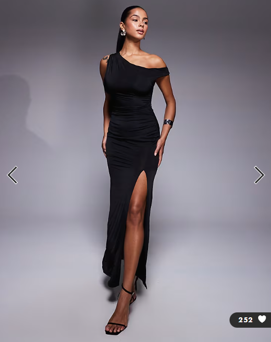 TFNC one shoulder midaxi dress with thigh split in black