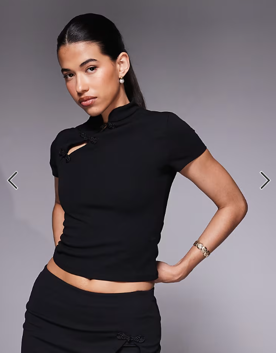 ASOS DESIGN co-ord crepe fitted crop top with rouleau loops in black scuba-style fabric