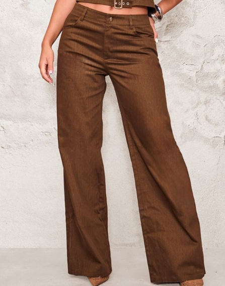 Plt - Chocolate Premium Twill Mid Rise Wide Leg Trouser