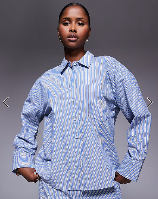 Weekend Collective co-ord stripe shirt in blue and white