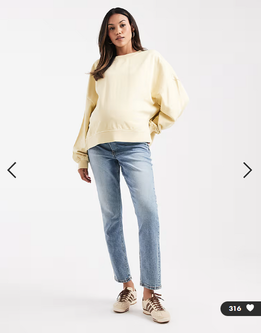 ASOS DESIGN Maternity slim fit mom jeans in mid blue