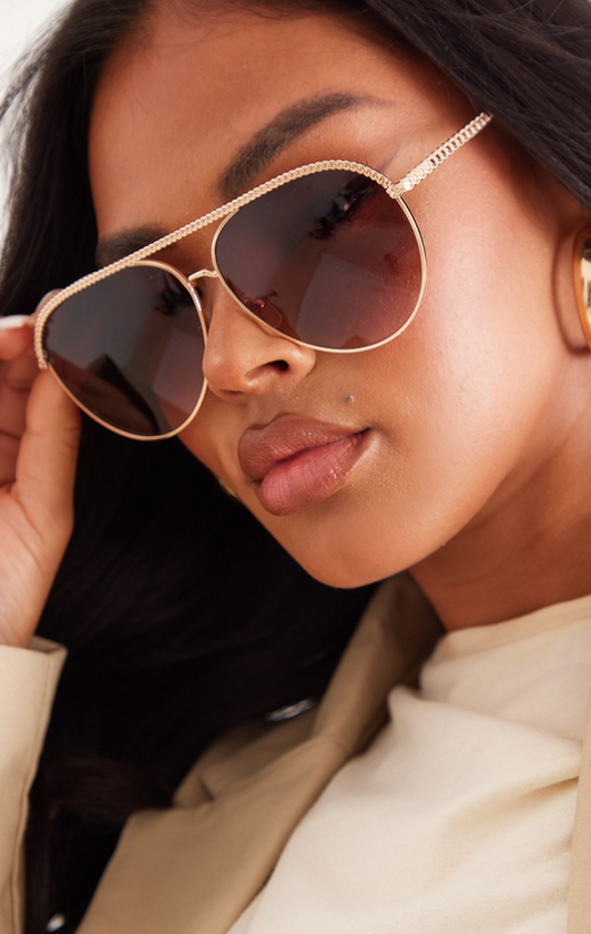 Brown Metal Textured Top Aviator Sunglasses