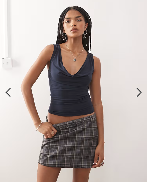 Weekday drape plunge sleeveless top in off dark navy