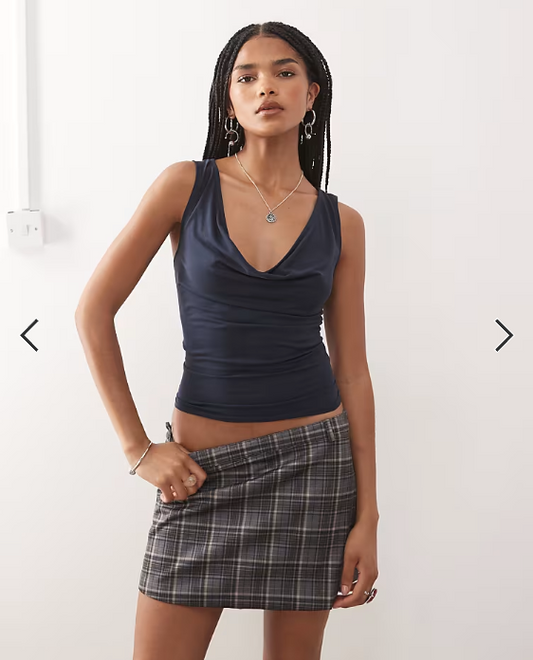 Weekday drape plunge sleeveless top in off dark navy