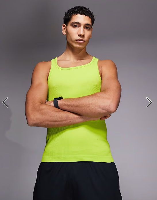 4505 square neck slim fit seamless rib training vest in acid green.