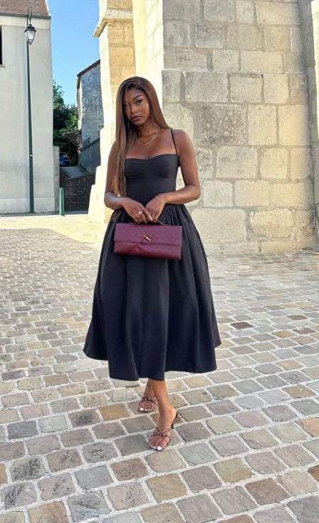 Strappy Pleated Skater Midaxi Dress In Black