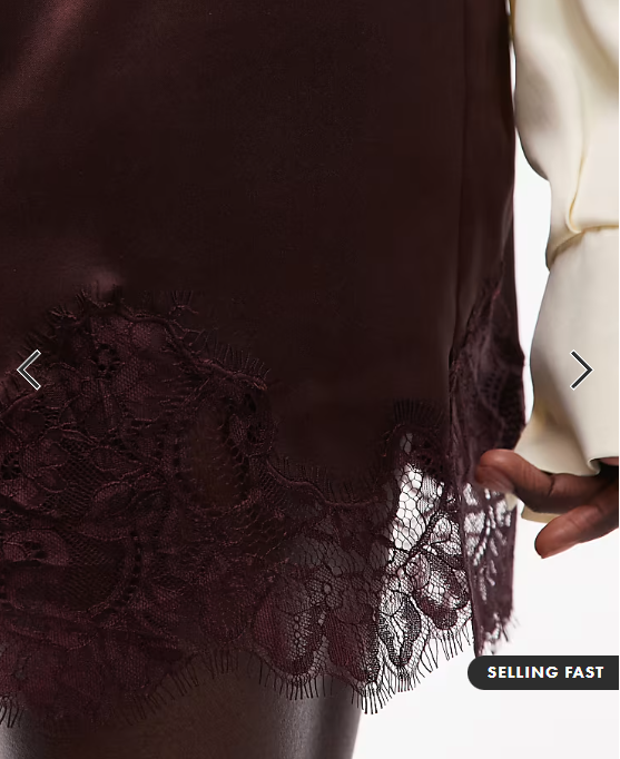 ASOS DESIGN satin lace trim drawstring waist short in brown