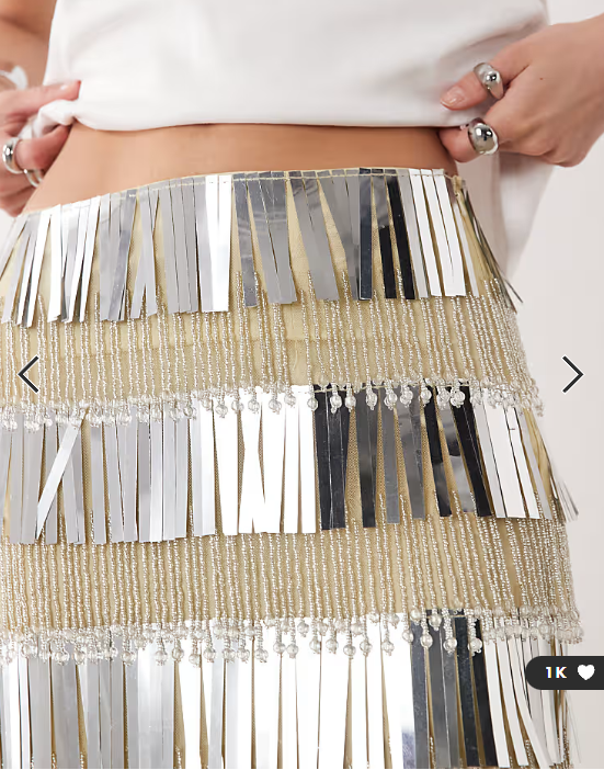 ASOS DESIGN fringe embellished midi skirt in silver