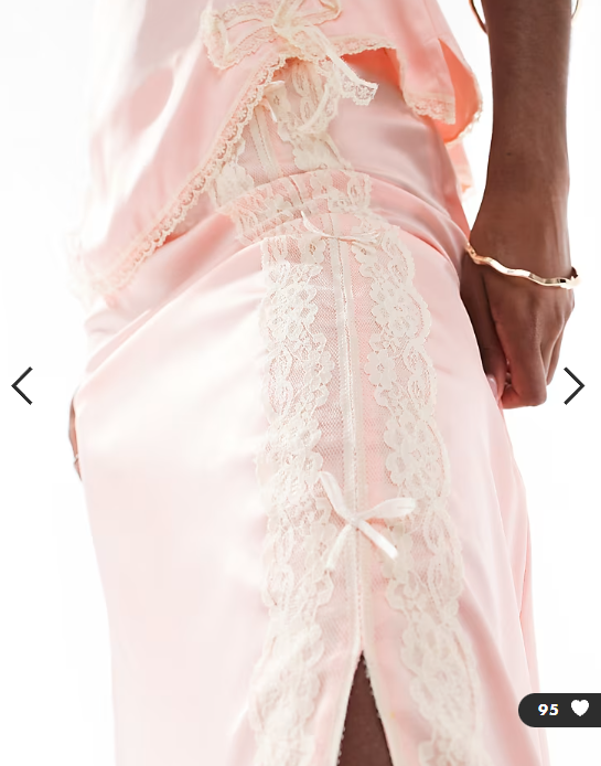 Miss Selfridge satin and lace maxi skirt co-ord in pink