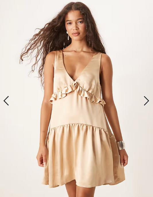 ASOS DESIGN v-neck ruffle mini smock dress in champagne