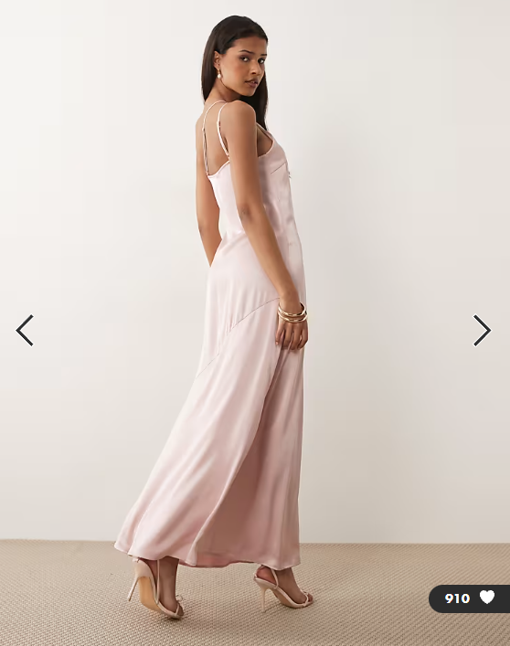 Vila one shoulder strap detail satin maxi dress in light pink