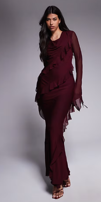 Asos - Daska chiffon ruffle maxi dress in burgundy