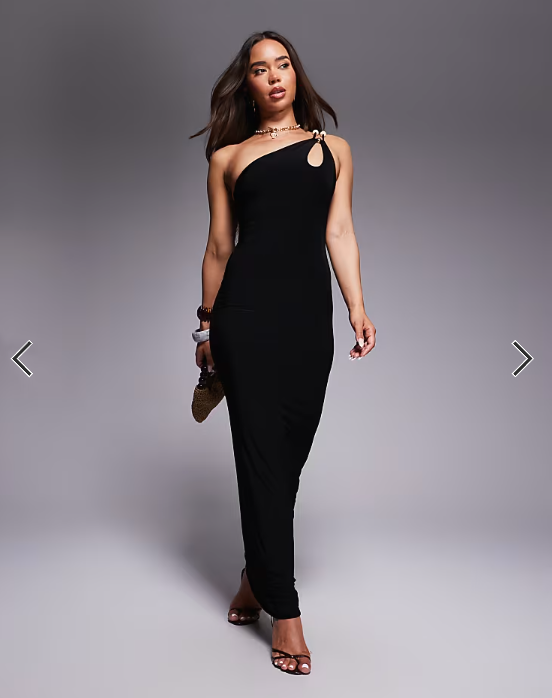 Fashionkilla exclusive double sculpted slinky one shoulder cutout bead detail maxi dress in black