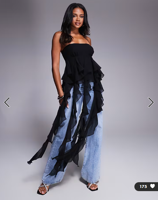 ASOS LUXE exaggerated waterfall ruffle top in black
