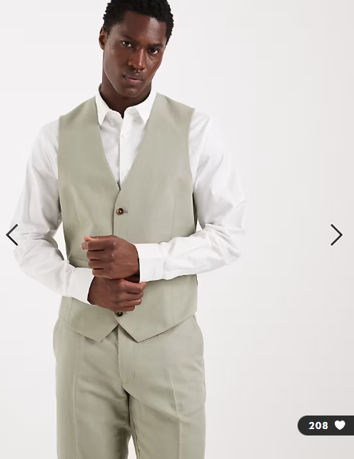 ASOS DESIGN slim suit waistcoat in linen rich sage twill