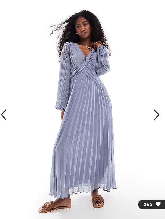 Asos - twist detail wrap front pleated midi dress in dusky blue