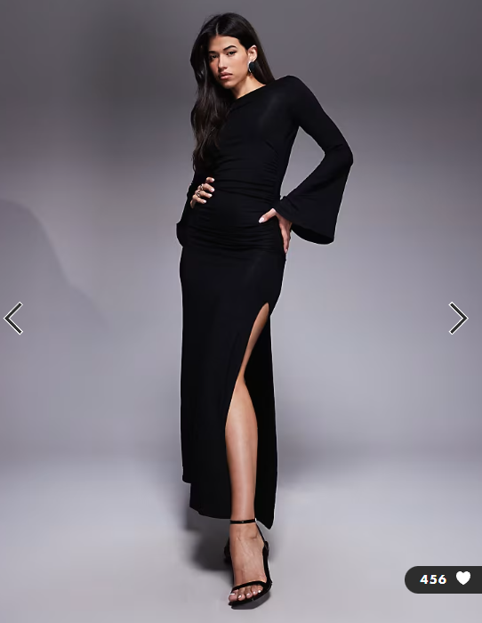 ASOS DESIGN long waterfall sleeve ruched maxi dress in black