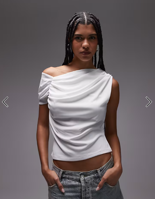Topshop ruched detail one shoulder top in ivory