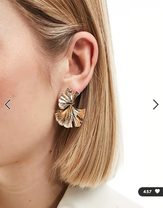 ASOS DESIGN drop earrings with textured leaf design in gold tone