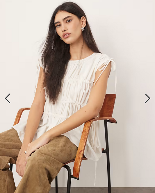 ARRANGE clean cotton ruched top with drawstring detail in white