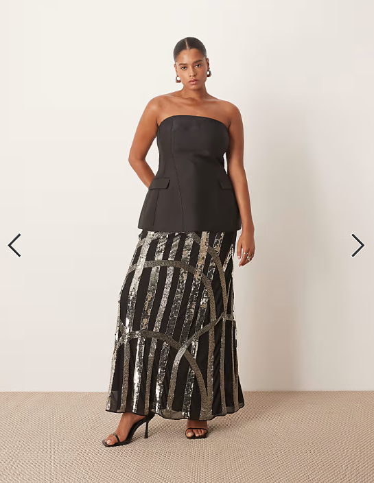 ARRANGE Curve deco linear embellished maxi skirt in black