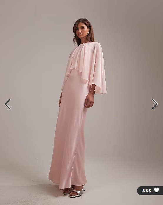 ASOS DESIGN bridesmaids sheer chiffon cape overlay with bias cut satin dress in pink