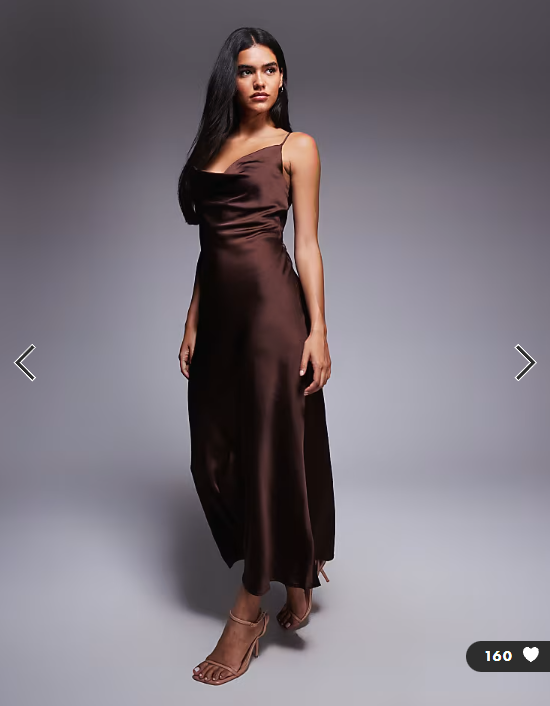 New Look satin cowl neck midi dress in brown