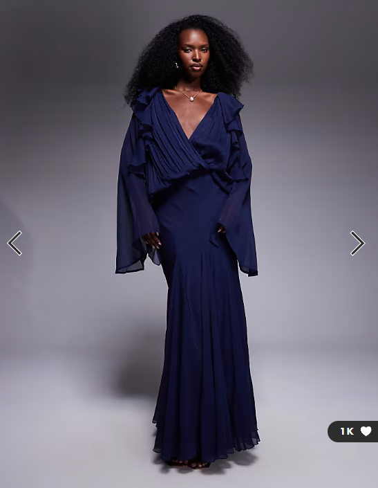 ASOS DESIGN slouchy hip ruffle maxi dress with godets in navy