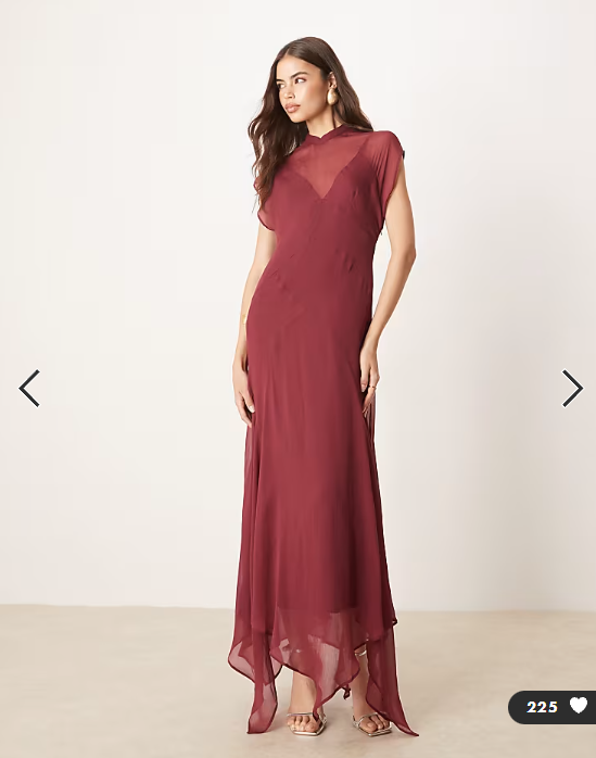 ASOS DESIGN Tall high neck hanky hem chiffon maxi dress in dark cherry