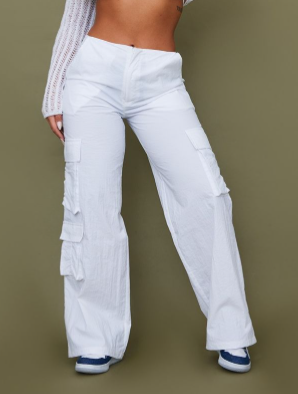 White Nylon High Waist Cargo's