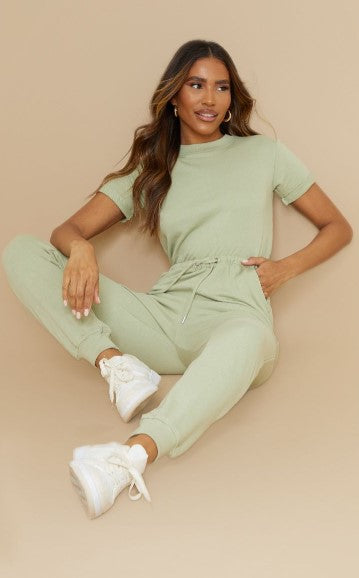 RENEW Light Khaki Short Sleeve Sweat Jumpsuit